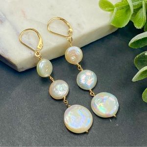 Long Pearl Earrings in sterling silver or 14k gold filled